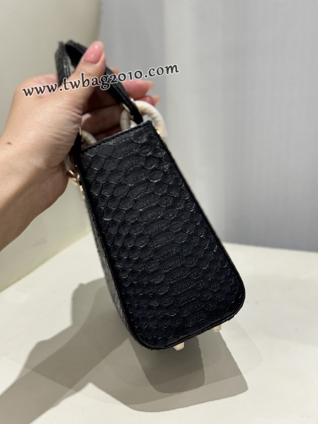 Dior专柜新款Lady女包迪奥高仿原单蟒蛇皮Ladymini三格戴妃手提单肩包 djfk1528